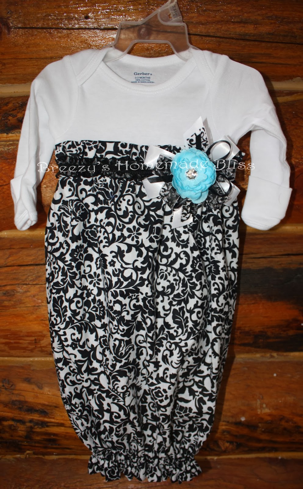 Breezy's Homemade Bliss Infant Onesie Gown/Dress Black, White & Blue