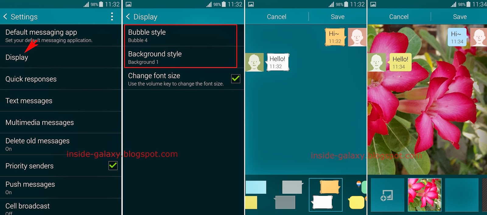 Inside Galaxy Samsung Galaxy S5 How to Change Bubble and Background Styles in Messaging App in