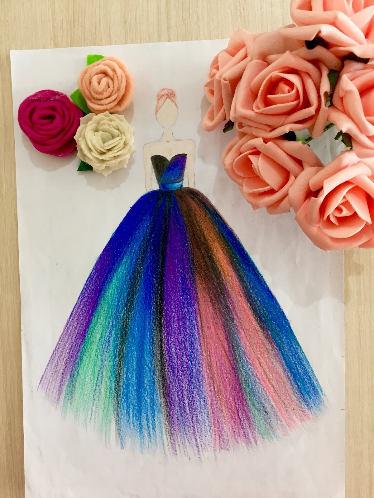 Moda çizim evi: Gökkuşağı Model Elbise Çizimi