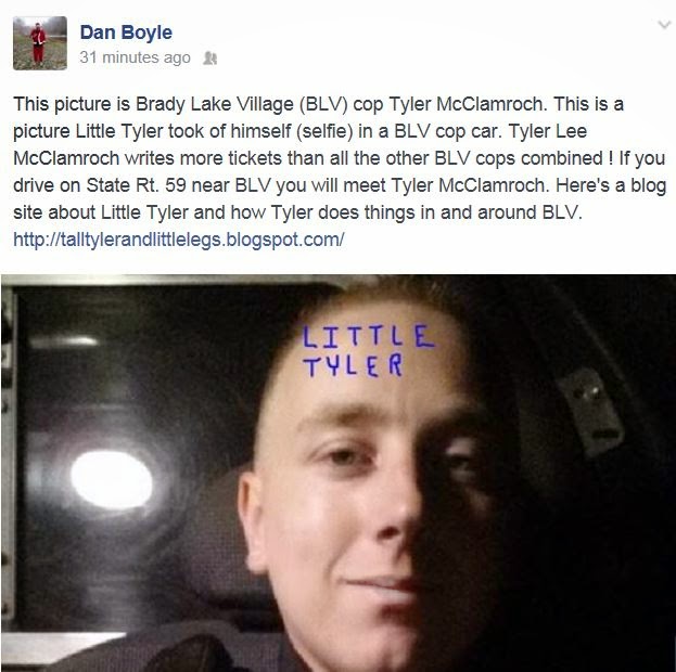 Why would a Brady Lake Village cop feel the need to take a picture of himself in a BLV cop car ?