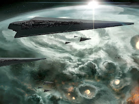 орбитальная атака и бомбардировка планеты из космоса звездным флотом, межзвездными крейсерами