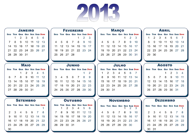 Calendários coloridos 2013 com varios temas