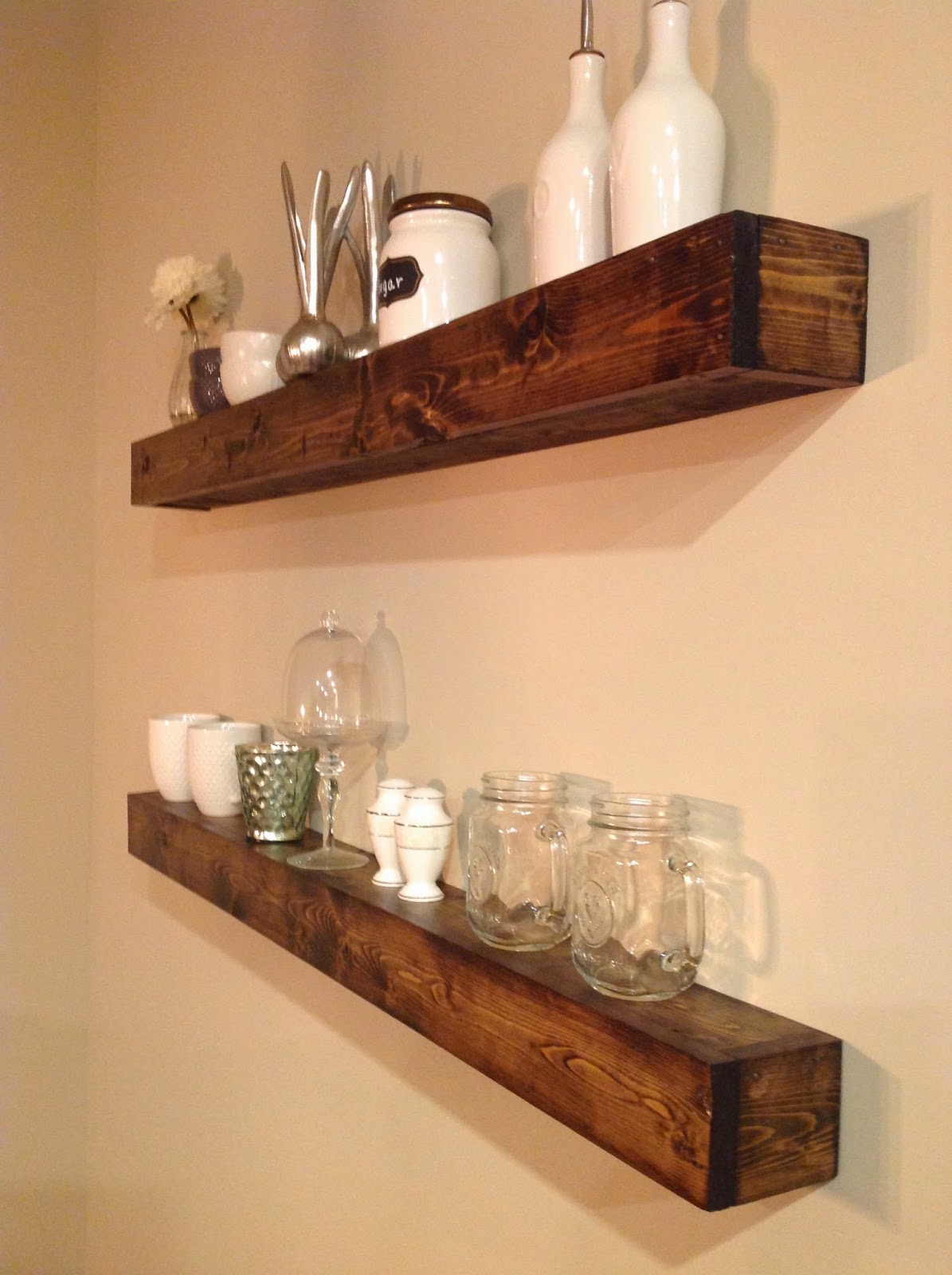 Dots And Details Diy Floating Shelves I Know You Are Normally Supposed To Have An Odd Number Of Shelving Ttt We Decided Only Wanted Two Shelves For The Kitchen Butcher Block