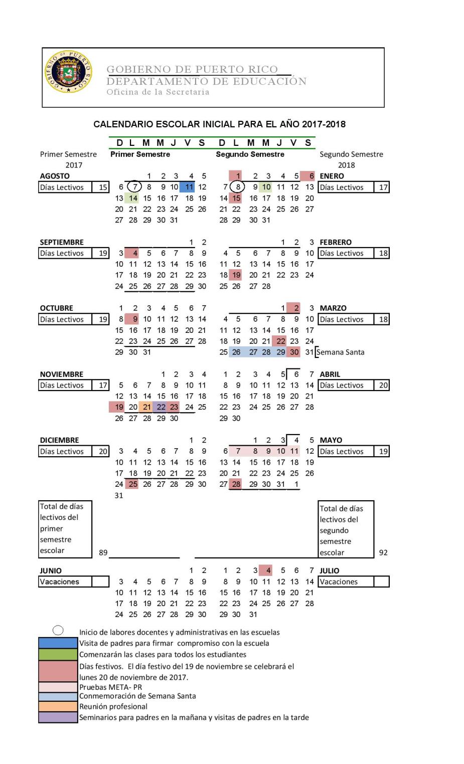 Calendario Escolar 2017-2018