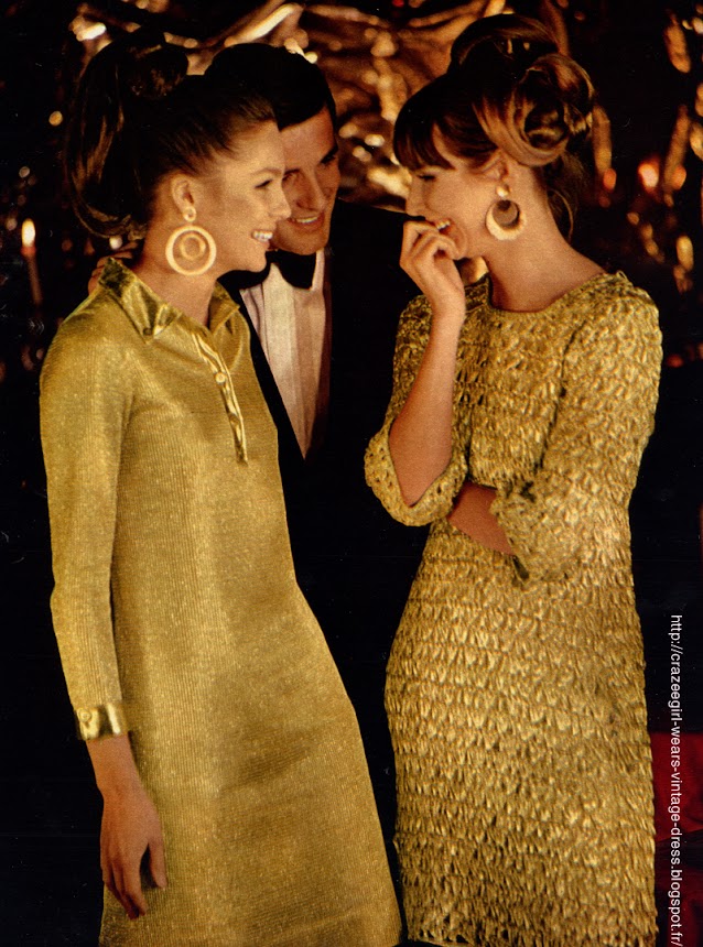 1966 party dress ! Lurex , louis feraud  christiane formisyn metallic , silver , gold mod twiggy space age gogo cocktail robe reveillon vintage annees 60