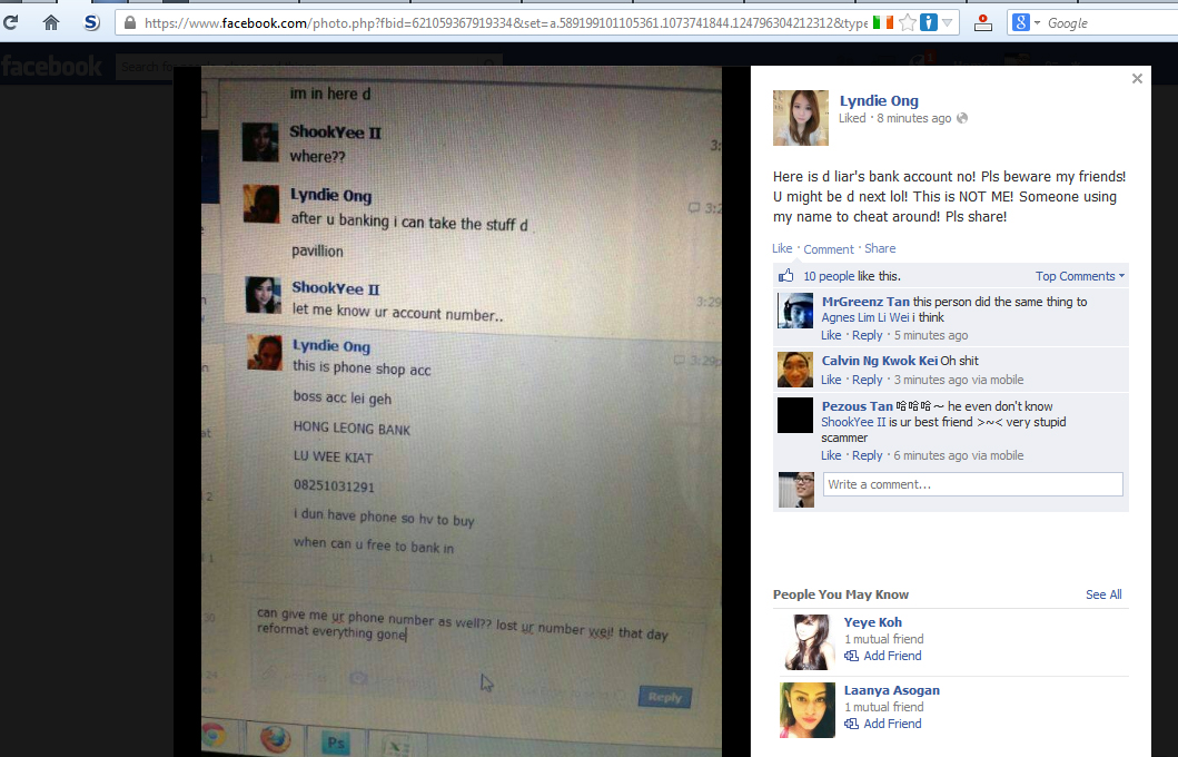 Facebook Impersonate Scam to Ask Victim's Friends for Money Singapore