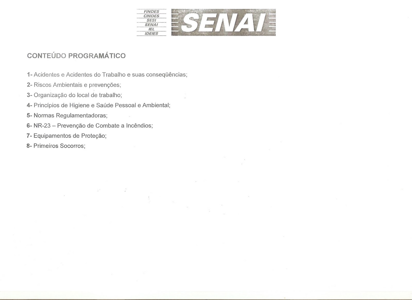 Cursos seguranca do trabalho senai
