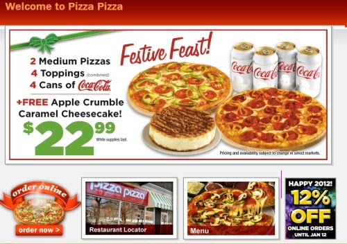 Canadian Daily Deals: Pizza Pizza: Save 12% Off Online Orders New Year Special (Until Jan 12)