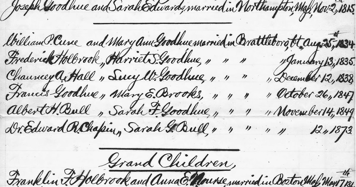 Will's Genealogy Blog More Goodhue, Holbrook and Other Family Marriage