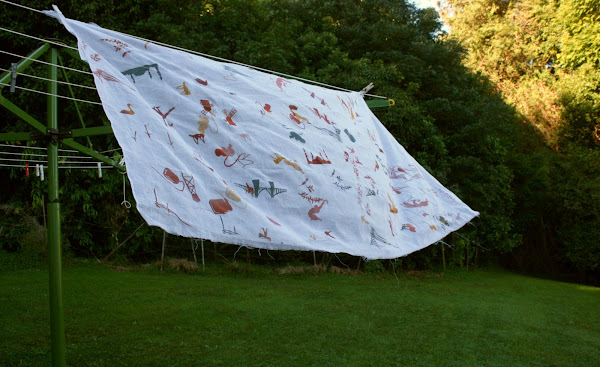 Screenprinted muslin on clothesline