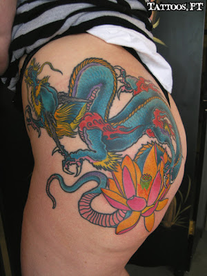 Tatuagens Dragão colorido na Perna