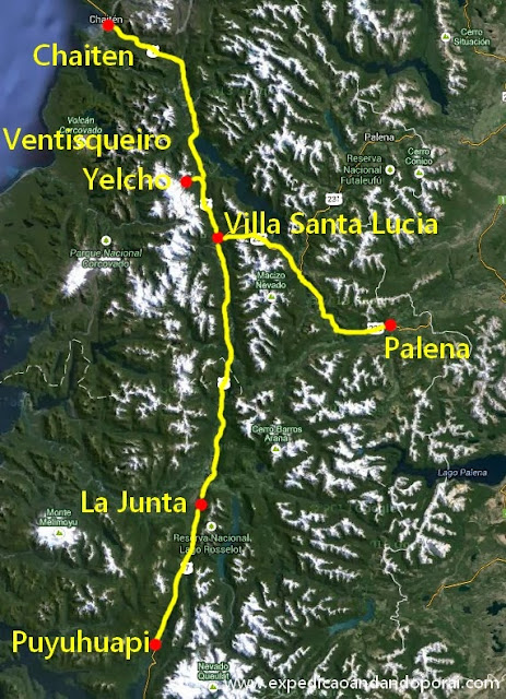 Mapa da aventura de hoje: Palena - Chaiten - Puyuhuapi