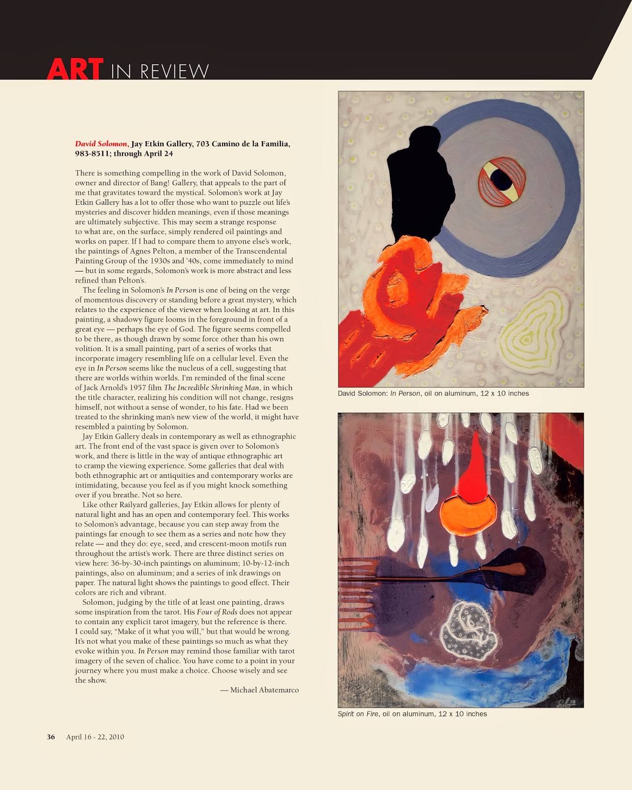 DAVID SOLOMON ART SANTA FE SF New Mexican, Pasatiempo art review