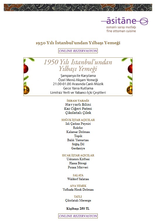 Yilbasi Mekanlari Asitane Osmanli Saray Mutfagi