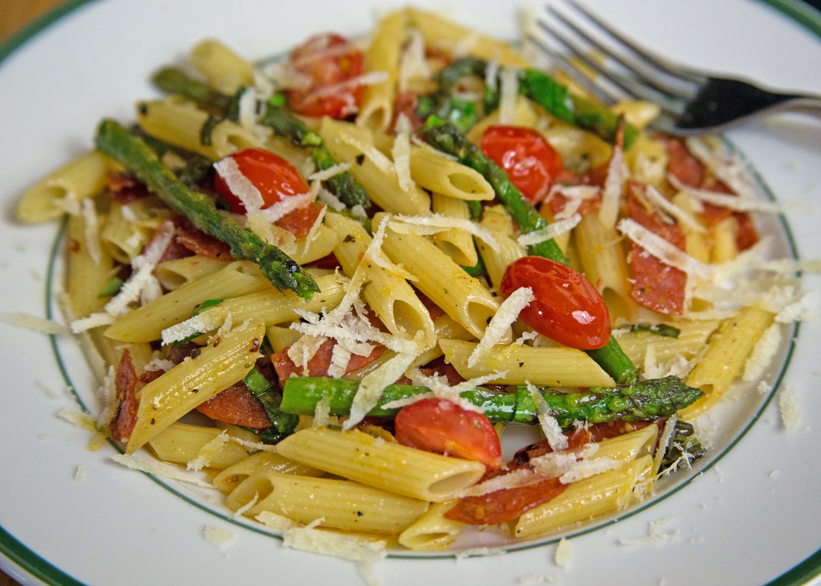 We Cook You Cook Asparagus, Cherry Tomato and Pepperoni Pasta