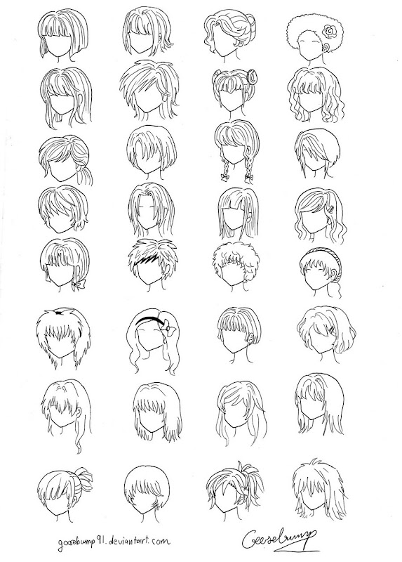 Como desenhar cabelo feminino Mangá - 4 tipos