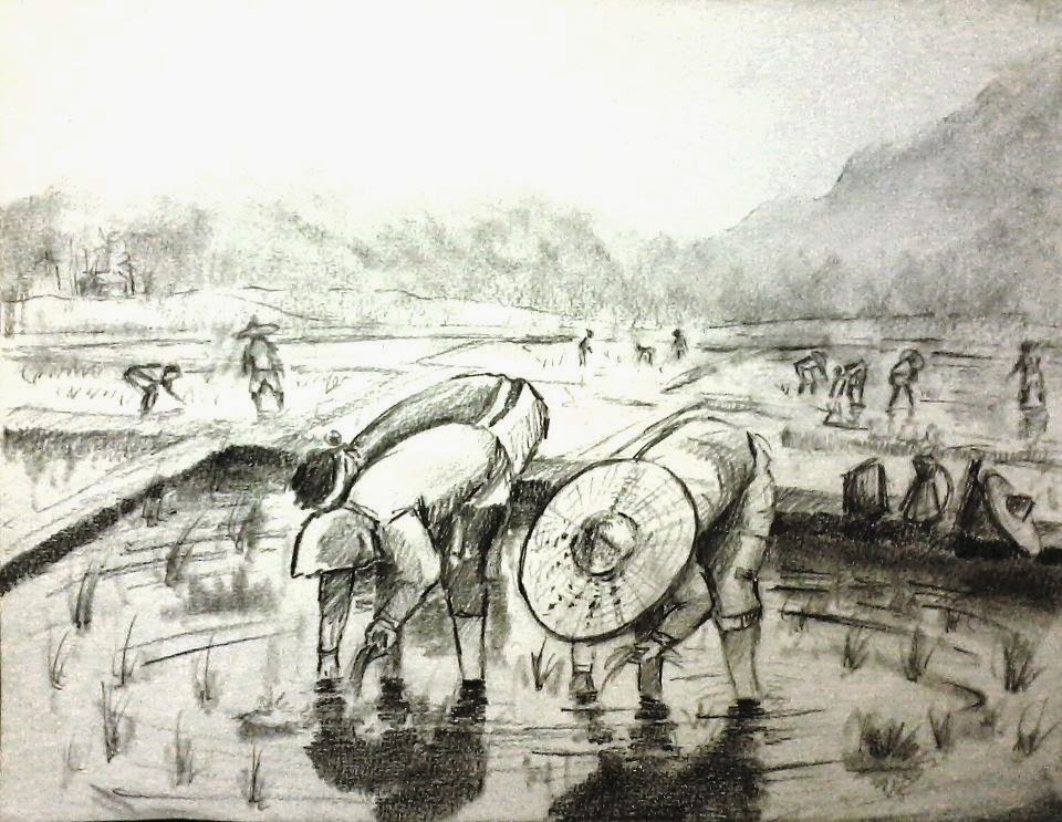 Pencil and Canvas Pencil sketch Chandrapur Farmers