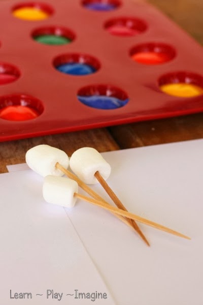 Painting with marshmallows - fine motor art for kids