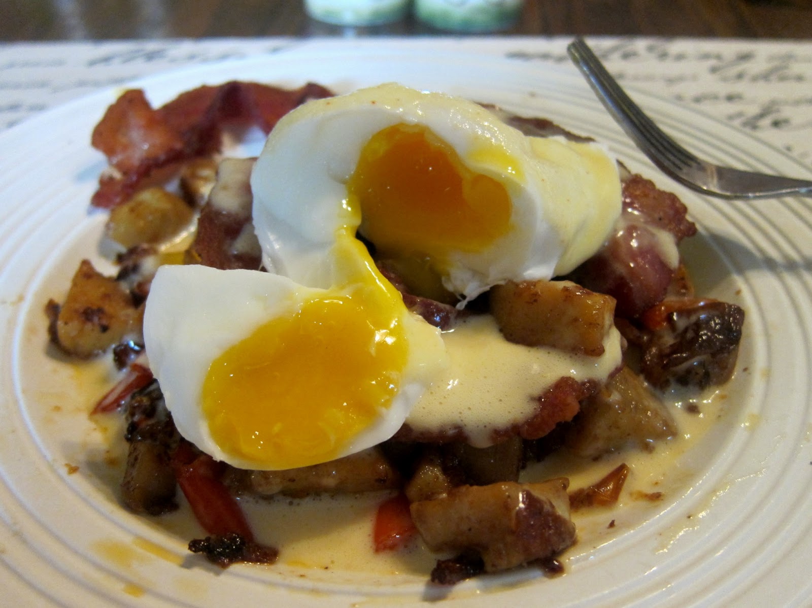 Dinner Belles Eggs Benedict over Spicy Sweet Potato Hash