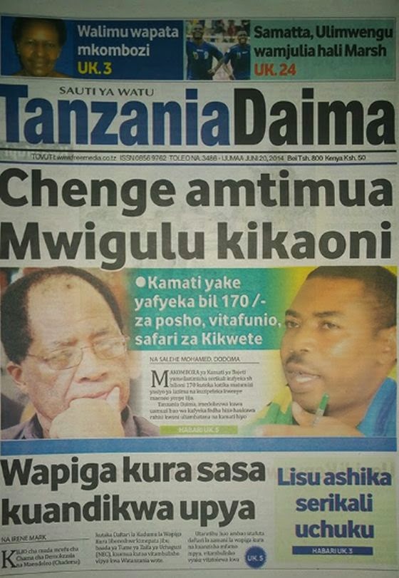 Magazeti ya Leo Ijumaa ya tarehe 20 June 2014