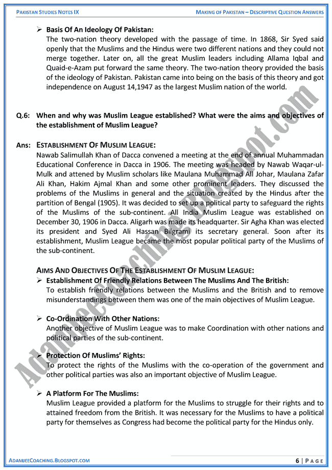 making-of-pakistan-descriptive-question-answers-pakistan-studies-ix