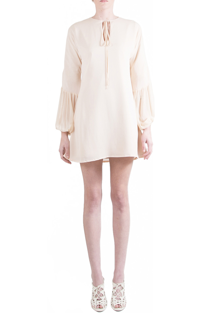 Alyssa Nicole Spring 2015, Silk Bell Sleeve Dress, Nude Chiffon Dress, Silk Chiffon Dress, Dress with Bow, Luxury Womenswear Collection