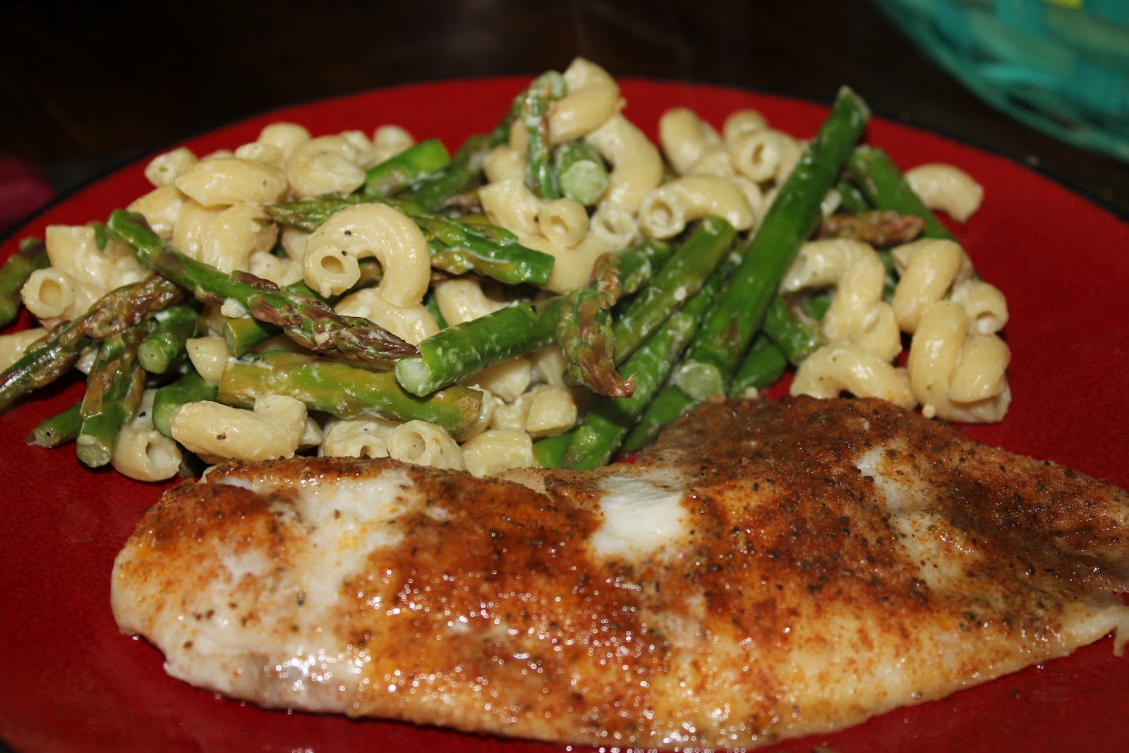 Three Peas In My Little Pod Spicy Tilapia with Creamy Asparagus Pasta