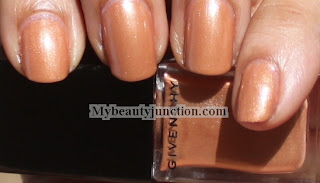 Givenchy vernis please fancy beige nail polish swatch with orange glitter manicure