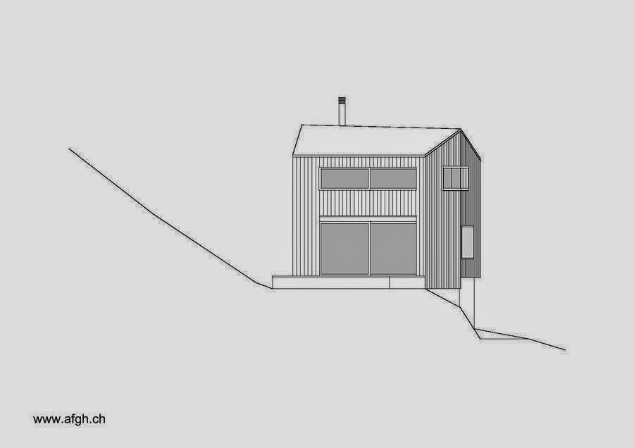 Una fachada de extremo donde hay un deck Plano de alzada