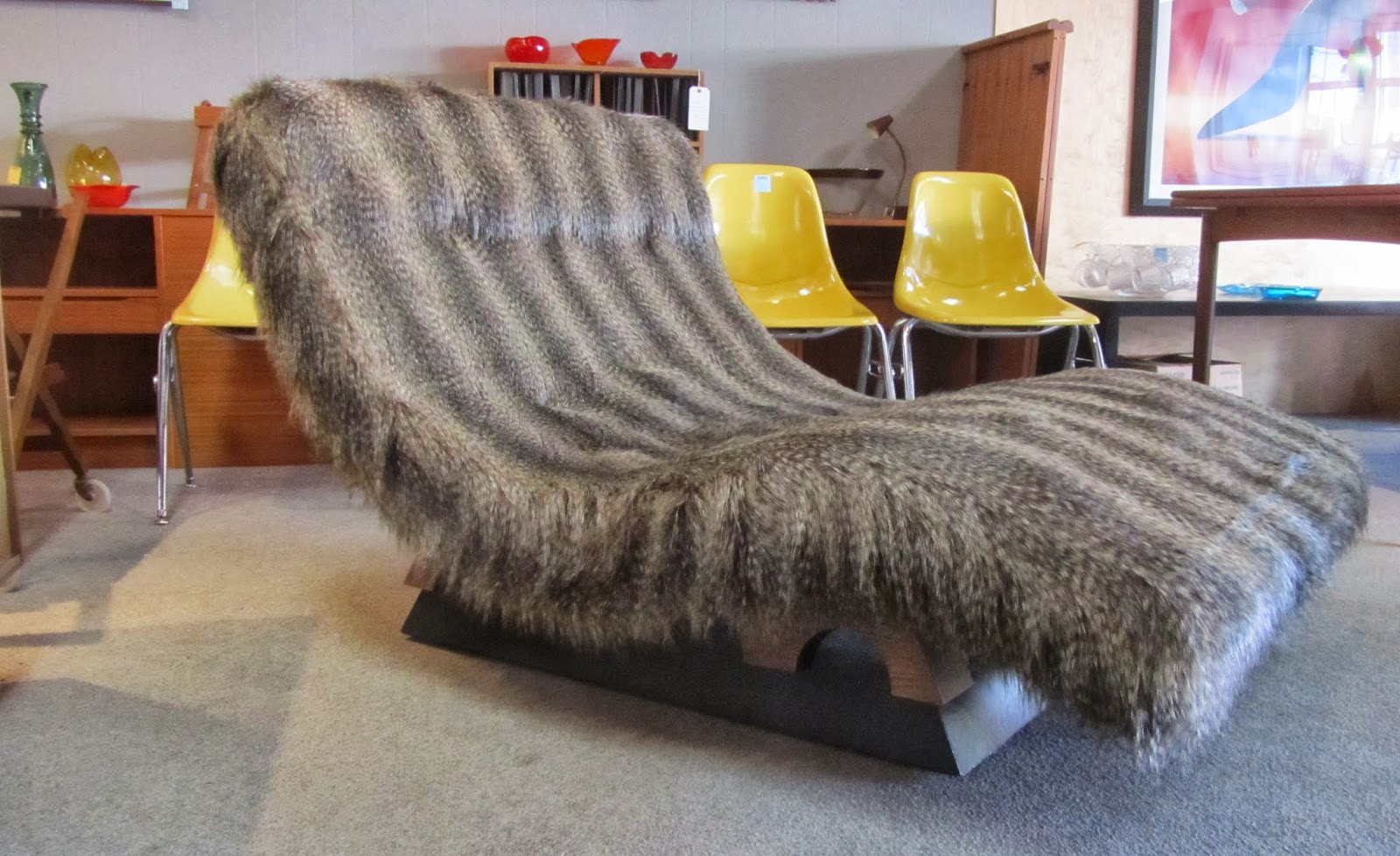 chaise lounge reupholstered adrian pearsall fur faux whimsical fabric