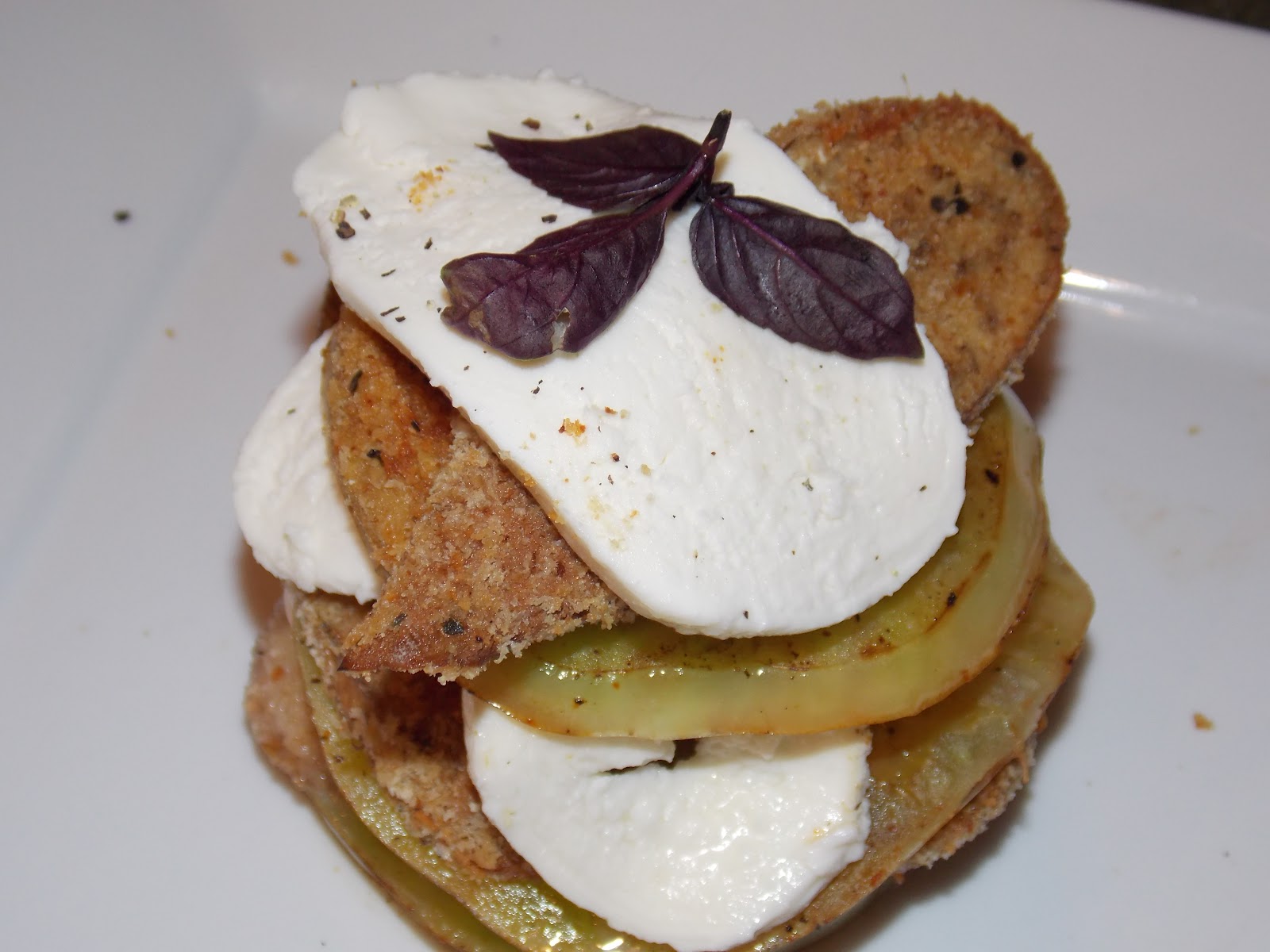 Some Sugar Added Crispy Baked Eggplant, Green Tomato & Mozzarella