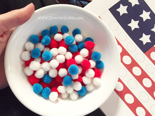 Free Printable American Flag Magnetic Pom Pom Worksheet Craft for Independence Day / 4th of July | directorjewels.com