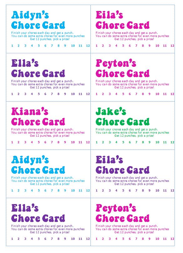 chore punch card template