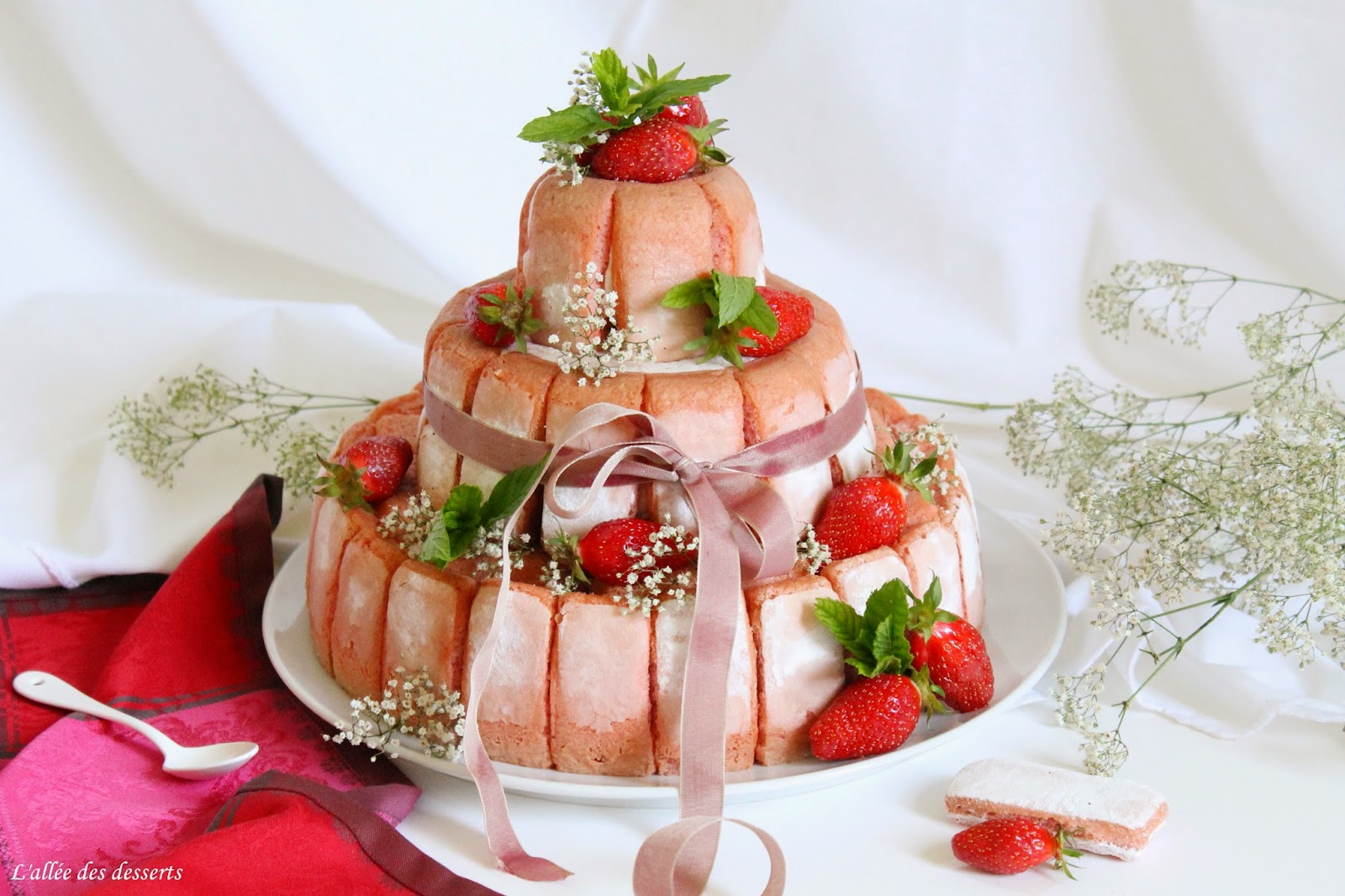 L'allée des desserts: Charlotte aux fraises & biscuits roses de Reims en  étages