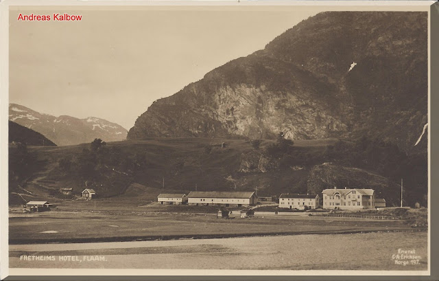 This view of Flåm and the Fretheim hotel appeared in an early brochure at the turn of the 20th century. Photo: Vogelfoto69.