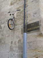 Bicycle installed on wall, Montpellier, France