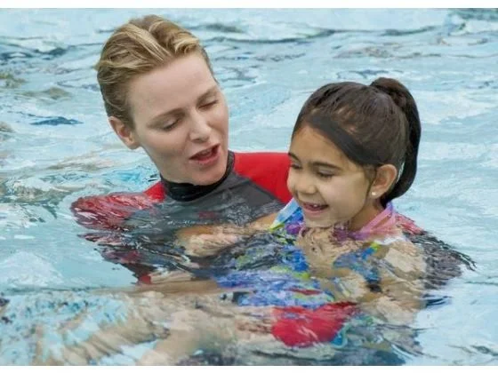 Princess Charlene attended a swim lesson at Blue Buoy Swim School in Tustin