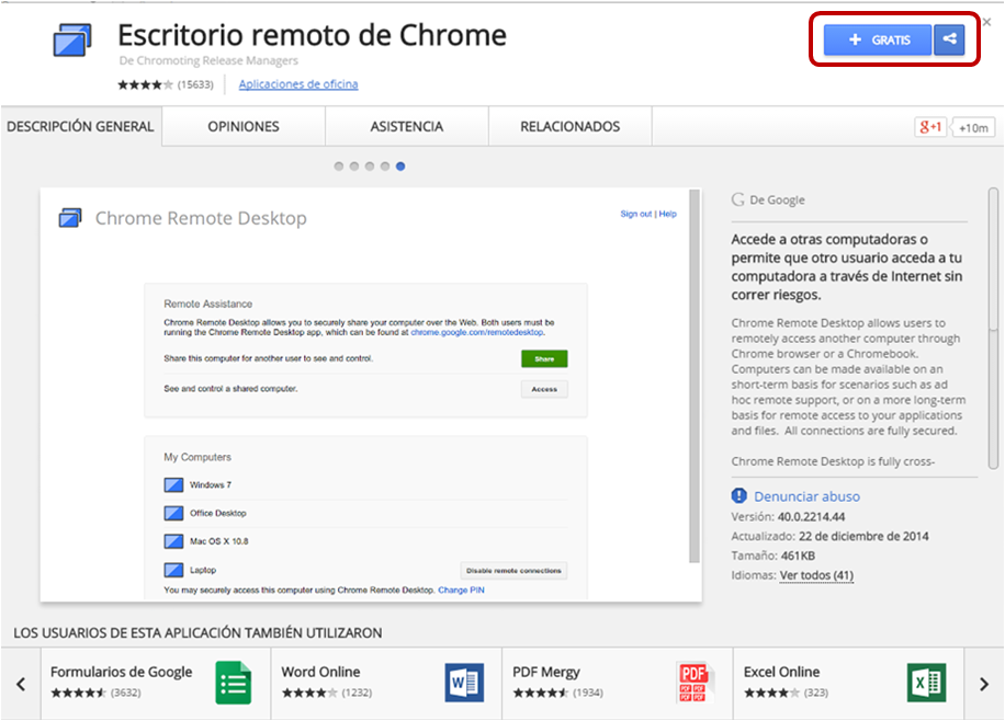 ventana de descarga de escritorio remoto de chrome