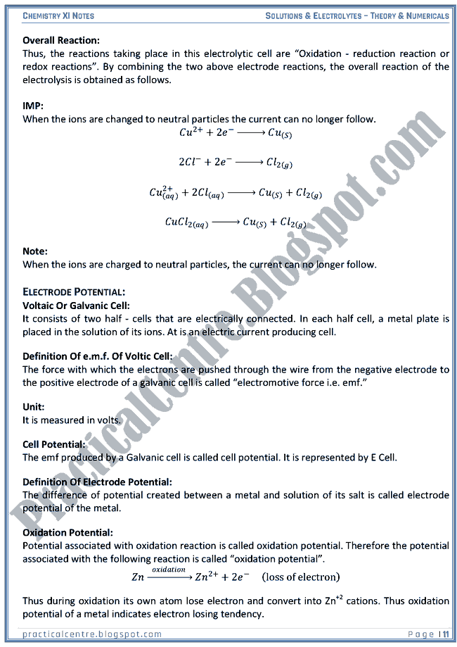 Solutions And Electrolytes - Theory And Numericals (Examples And Problems) - Chemistry XI