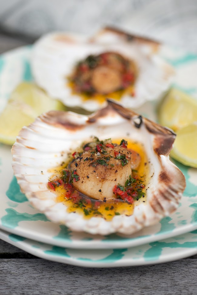 Scallops on the half shell with chilli clarified butter supergolden bakes