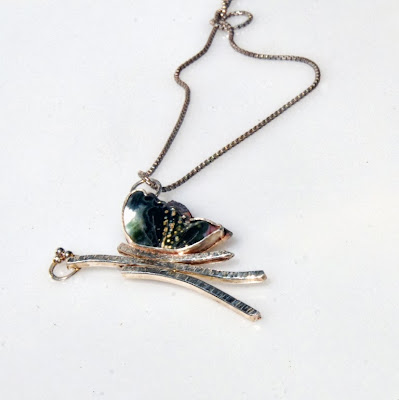 silver pendant with ocean jasper, butterfly pendant by akvjewelry