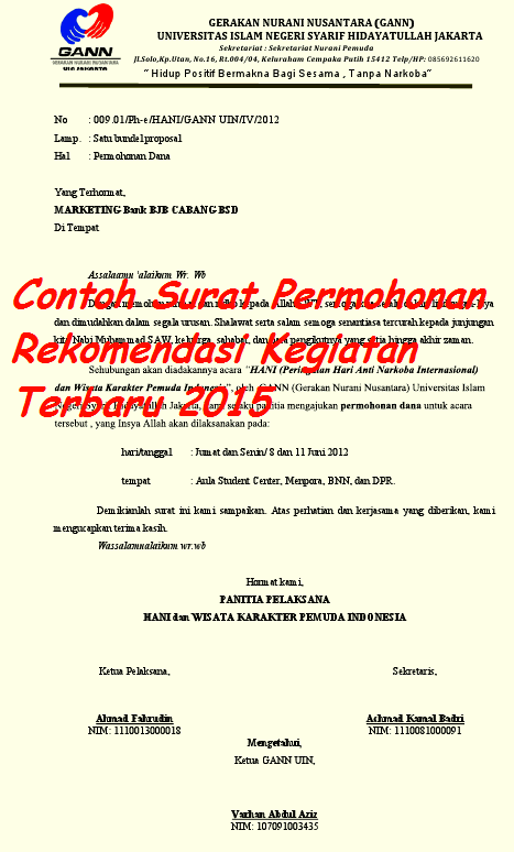 Contoh Surat Permohonan Rekomendasi Kegiatan Terbaru 2015