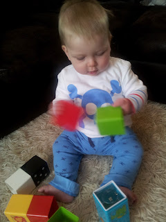 baby sitting, building blocks, 9 month old baby