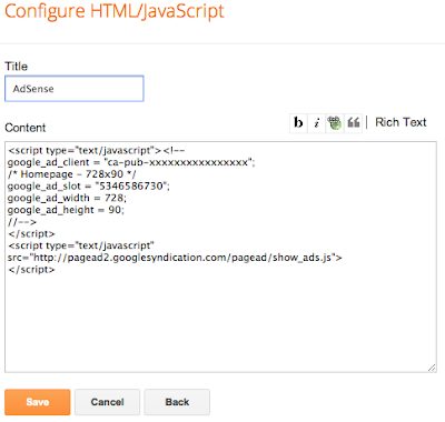 Penyisipan HTML adsense Penyisipan HTML adsense