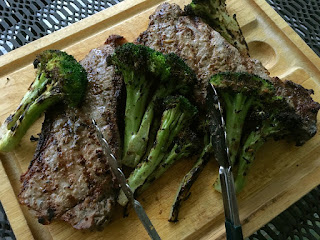 Grilled Broccoli and NY Strip Steak