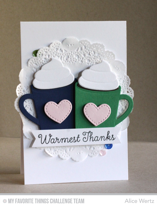 Warmest Thanks Card by Alice Wertz featuring the Laina Lamb Design Hug in a Mug stamp set and Hot Cocoa Cups Die-namics #mftstamps