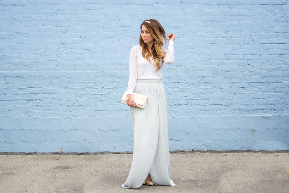 pale blue maxi skirt winter outfit cinderella