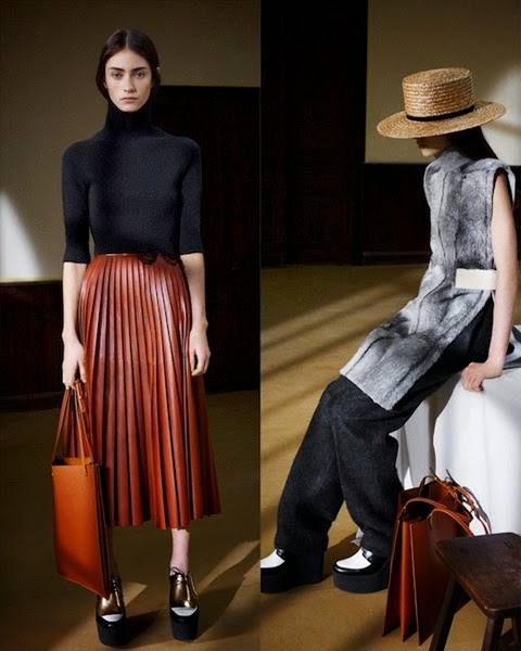 Céline Pre-Fall 2013 Lookbook cf. Zara 2015 Fall Dark Red Leather Pleated Skirt