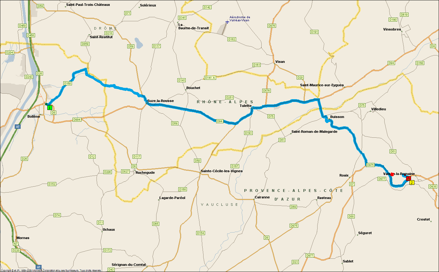 Itinerary Bollène-Suze la Rousse-Tulette-Buisson-Vaison la Romaine