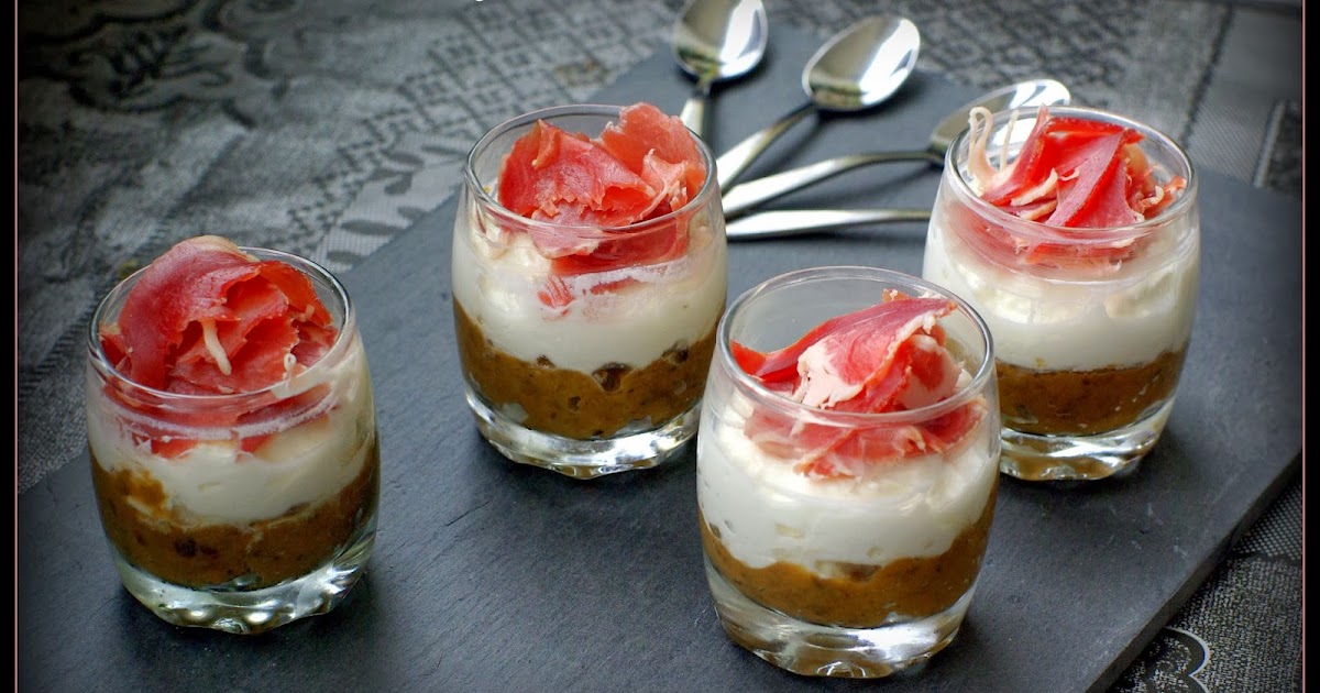 Verrines caviar d'aubergines, ricotta et coppa